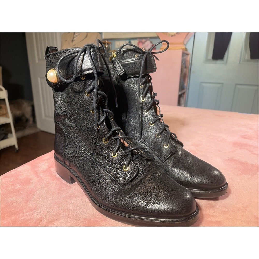 Louise et Cie Lo-Velka Leather Combat Boots w/ Pearl Snap Sz 10 Black . Witchy